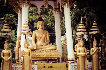 Wat Sisaket Temple in Vientiane city Old architecture and buddha statues (Vientiane, Laos)