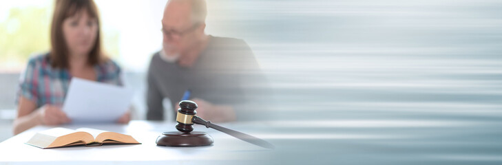 Concept of divorce, focus on foreground; panoramic banner
