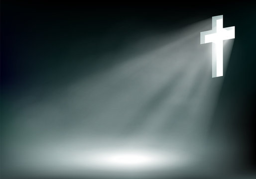 Shining Cross Of Jesus Christ On A Dark Background