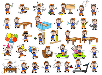 Cartoon Carpenter - Set of Concepts Vector illustrations