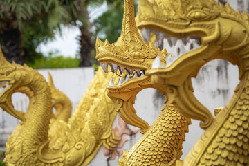 Dragons statues at Haw Phra Kaew, also written as Ho Prakeo, Hor Pha Keo, Vientiane, Laos.