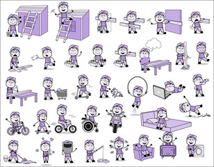 Cartoon Vintage Carpenter Character - Collection of Concepts Vector illustrations