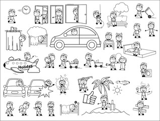 Retro Poses Collection of Carpenter Character - Set of Concepts Vector illustrations