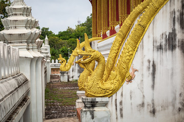 Dragons statues at Haw Phra Kaew, also written as Ho Prakeo, Hor Pha Keo, Vientiane, Laos.