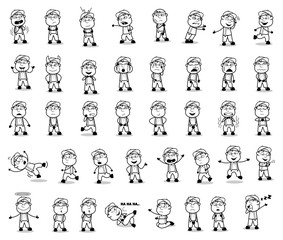 Drawing Art of Comic Carpenter Poses - Set of Concepts Vector illustrations
