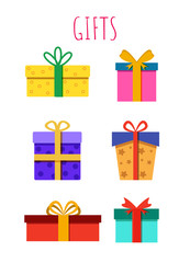 Colorful wrapped gift boxes, presents. Flat style vector illustration