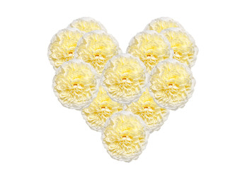 white background with flower heart, made of yellow roses