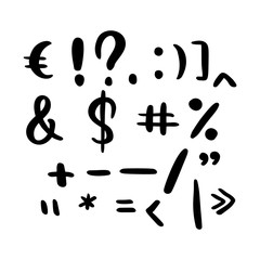 Vector illustration of Hand Drawn Calligraphic punctuation marks. Brush font signs in doodle style