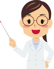白衣 めがね 女性 指し棒 右手 上半身