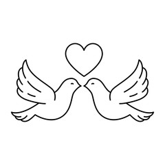 silhouette of doves with heart on white background