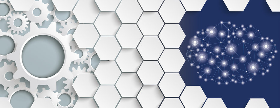 White Hexagon Structure Gears Cloud Header