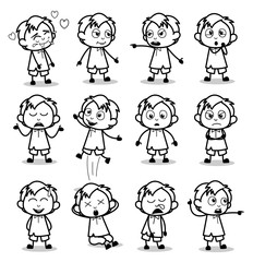 Drawing Poses of Comic Office Guy - Set of Retro Concepts Vector illustrations