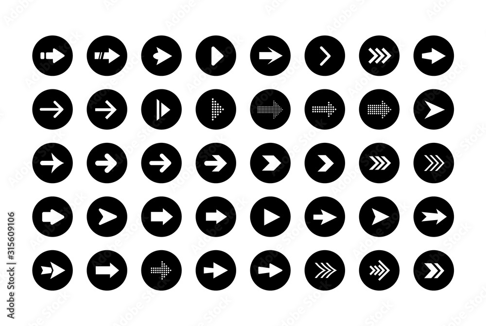 Poster Arrow buttons in round shape. Set of flat icons, signs, symbols arrow for interface design, web design, apps and more.