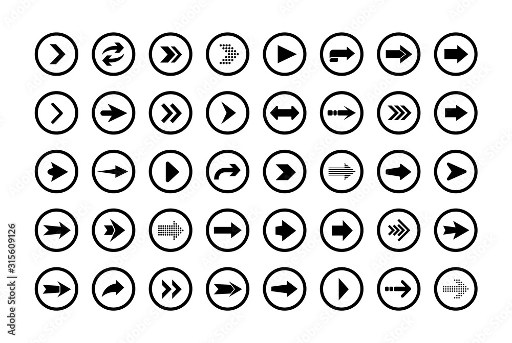 Poster Arrow icon. Big set of vector flat arrows for web design, mobile apps, interface and more. Round shape.