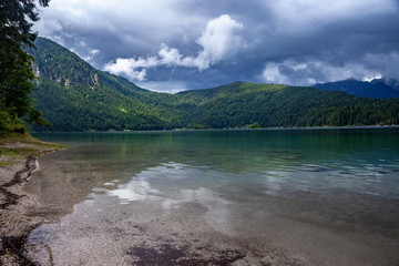 Lake in German mountains with woods 