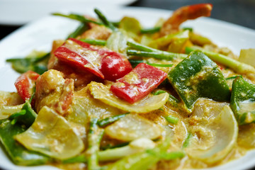 Chinese stir fried shrimp and vegetable with spice 