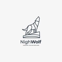Vector Logo Illustration Night Wolf Line Art Style