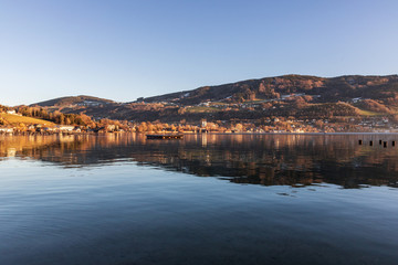 beautiful lake mondsee, salzkammergut, austria