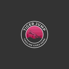 Vector Logo Illustration Tiger Jump Vintage Badge