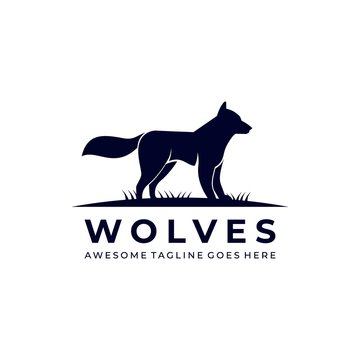 Vector Logo Illustration Wolves Silhouette Style