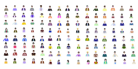 Business man and woman icons. Group of working people. Different nationalities characters. Flat style design Infographic elements 