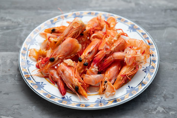 shrimp shell on the plate on ceramic background