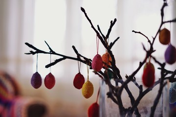 Easter eggs decoration on branch