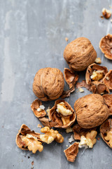 fresh dry walnut on ceramic background