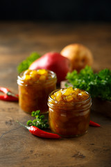 Homemade mango pear chutney