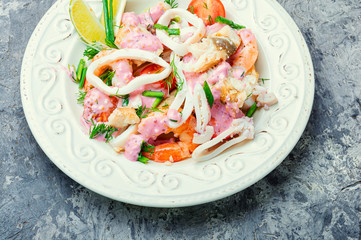Appetizing seafood salad.