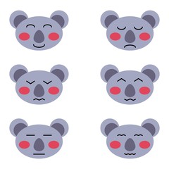 set of cute koala smiley with different expressions and emotions. Amusing persons. With pink cheeks isolated on white background for print cards children's kid illustration