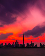 Red Sunset at Dubai, Moody Weather with great clouds formation