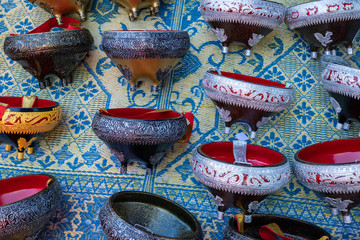  Souvenir market at Luang Prabang in Laos. Homemade artworks by local people.