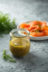 Homemade sweet mustard sauce with dill