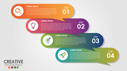 Infographics template 4 steps or options for business banner design vector and marketing icons.Can be used for workflow layout, diagram, number options, report, web design, steps or processes.