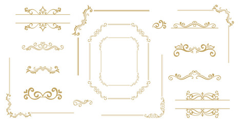 Luxury Gold vintage invitation vector set. Ornamental curls, dividers, Border design and golden components design for wedding invite, menus, certificates, boutiques, spa and logo design.