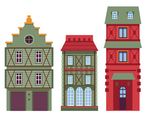 Retro architecture, houses or buildings, classic facades design