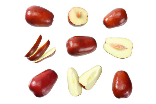 fresh date fruit with sleces isolated on white background. top view