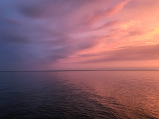 Red orange fire sunset at the sea