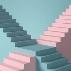 Fototapeta premium Abstract mock up scene. blue and pink staircase on blue background. 3D rendering