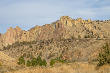 Fototapeta na wymiar Rocks in a beautifully large canyon, desert with river. Smith Rock State Park National Park. Oregon State