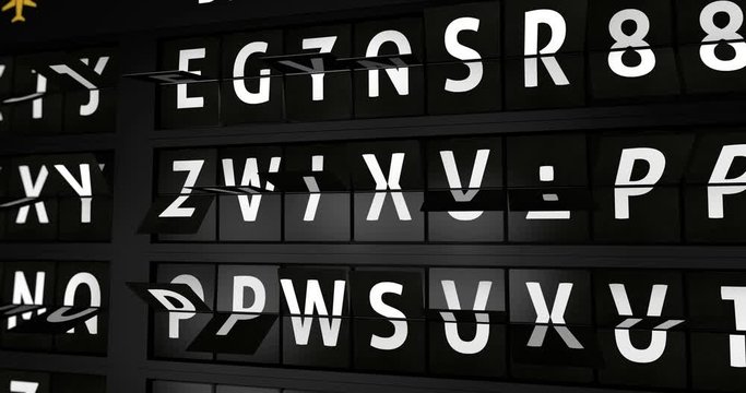 3D generated animation, analog flight information display board with the arrival city of Tokyo, 4 different animations