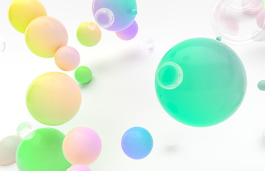 Abstract 3d art background. Colorful gradient floating liquid blobs, soap bubbles.