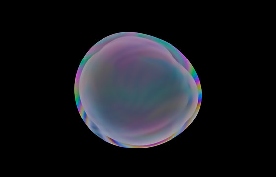 Abstract 3d geometric art with fluid floating liquid rainbow blobs, soap bubbles. 