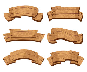 Set of wooden banners with decorative elements.