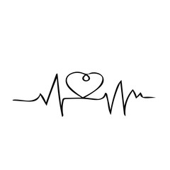 Heart shaped line cardiogram hand drawn in doodle style. element for design.