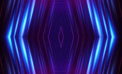 Dark abstract futuristic background. Neon lines glow. Neon lines, shapes. Multi-colored glow, blurry lights, bokeh. Empty stage background