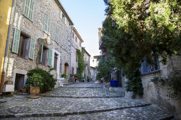 Cobbled street in the medieval village of Haut de Cagnes on the french riviera.