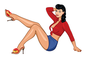 Cute, happy pin-up girl with a mini skirt