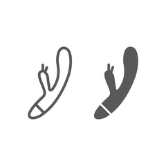 Rabbit vibrator line and glyph icon, sex toy and adult, clitoris vibrator sign, vector graphics, a linear pattern on a white background, eps 10.